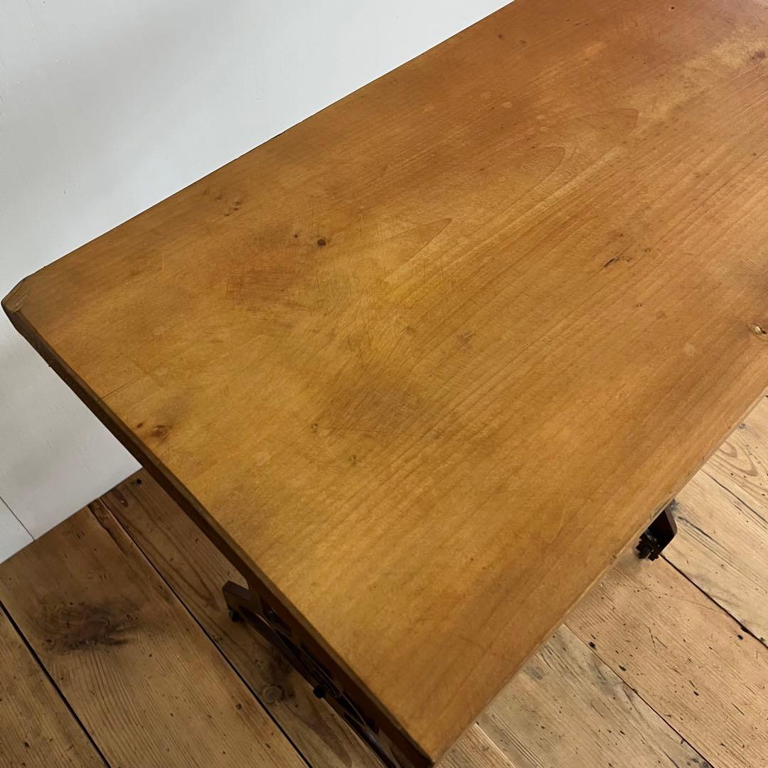 アンティーク ミシン脚 リメイク テーブル 欅 古材 一枚板 レトロ z714