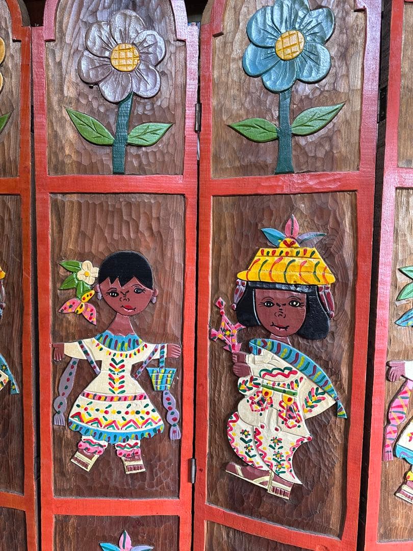 木製 手彫り パーテーション 衝立 海外製 メキシコ ヴィンテージ インテリア