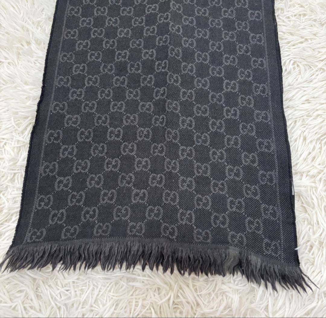 GUCCI グッチ GG ウール リバーシブル マフラー ブラック　グレー