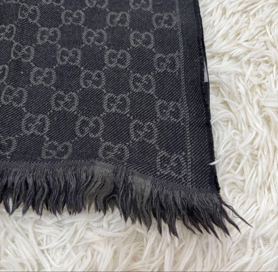 GUCCI グッチ GG ウール リバーシブル マフラー ブラック　グレー