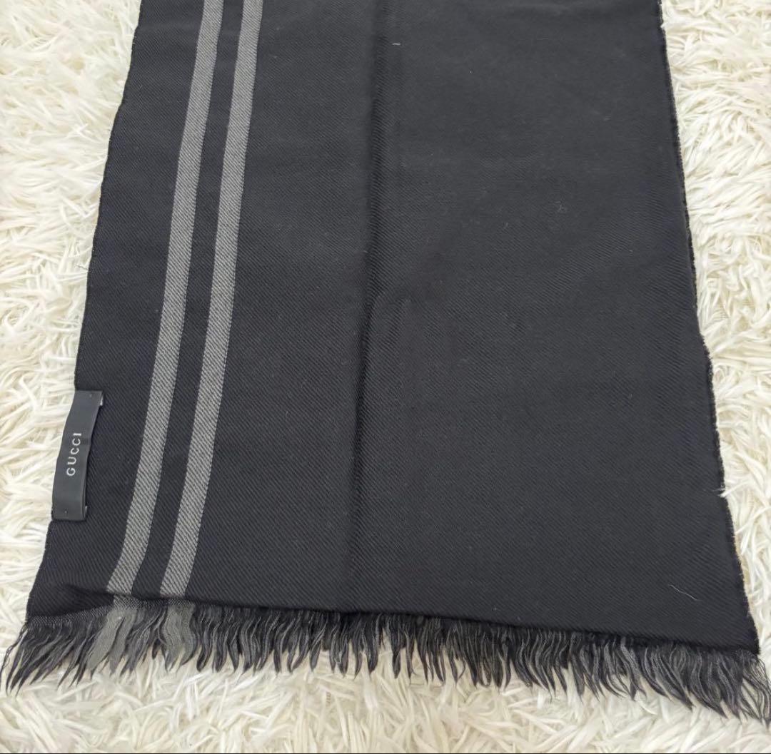 GUCCI グッチ GG ウール リバーシブル マフラー ブラック　グレー
