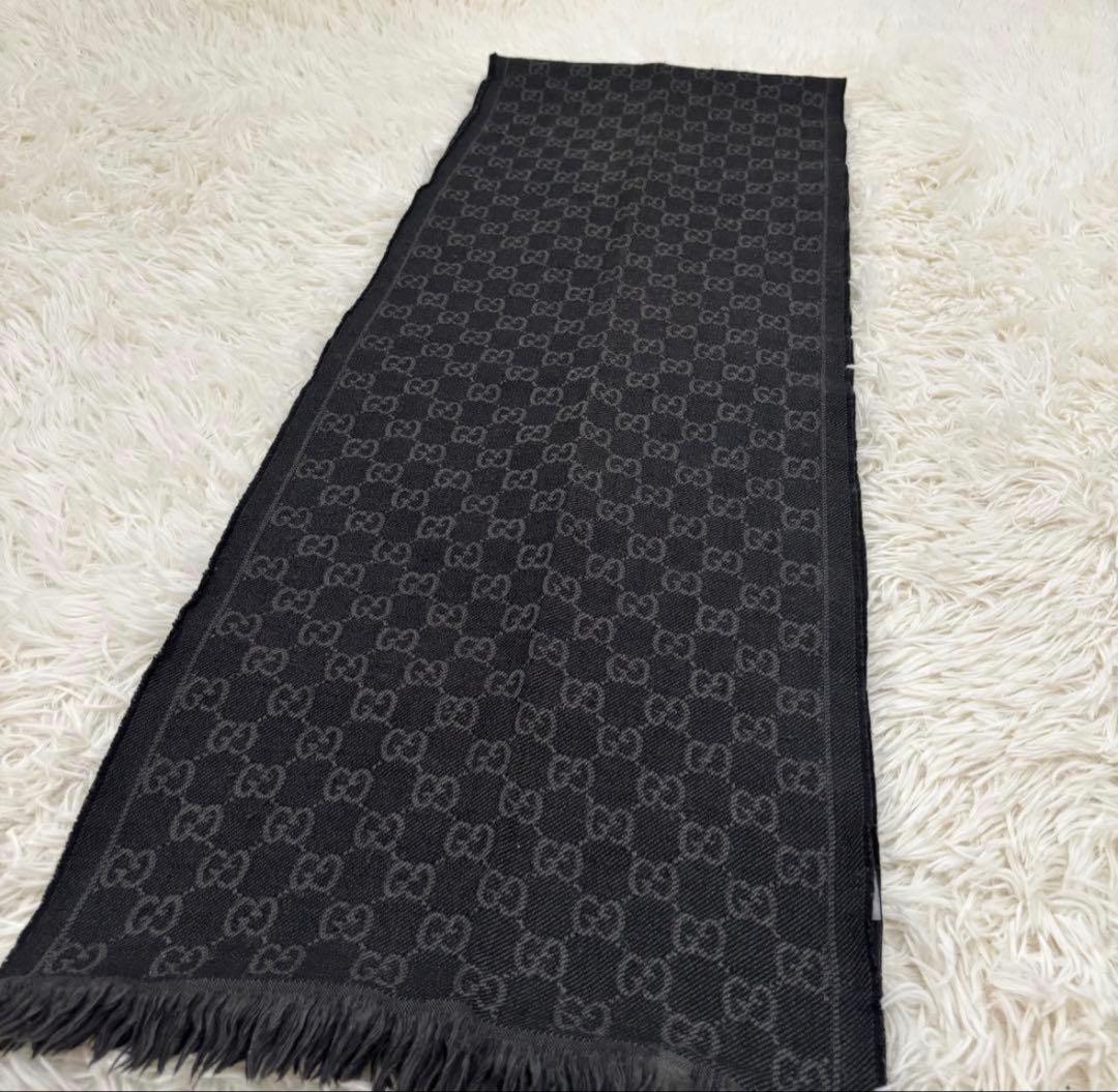 GUCCI グッチ GG ウール リバーシブル マフラー ブラック　グレー