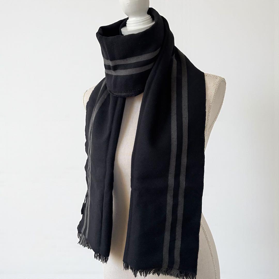 GUCCI グッチ GG ウール リバーシブル マフラー ブラック　グレー