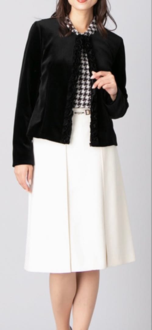 レリアン　ノーカラーベロアジャケット 黒