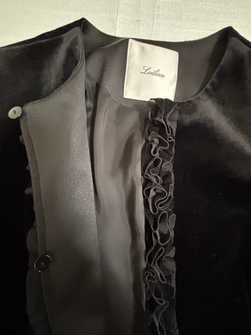 レリアン　ノーカラーベロアジャケット 黒