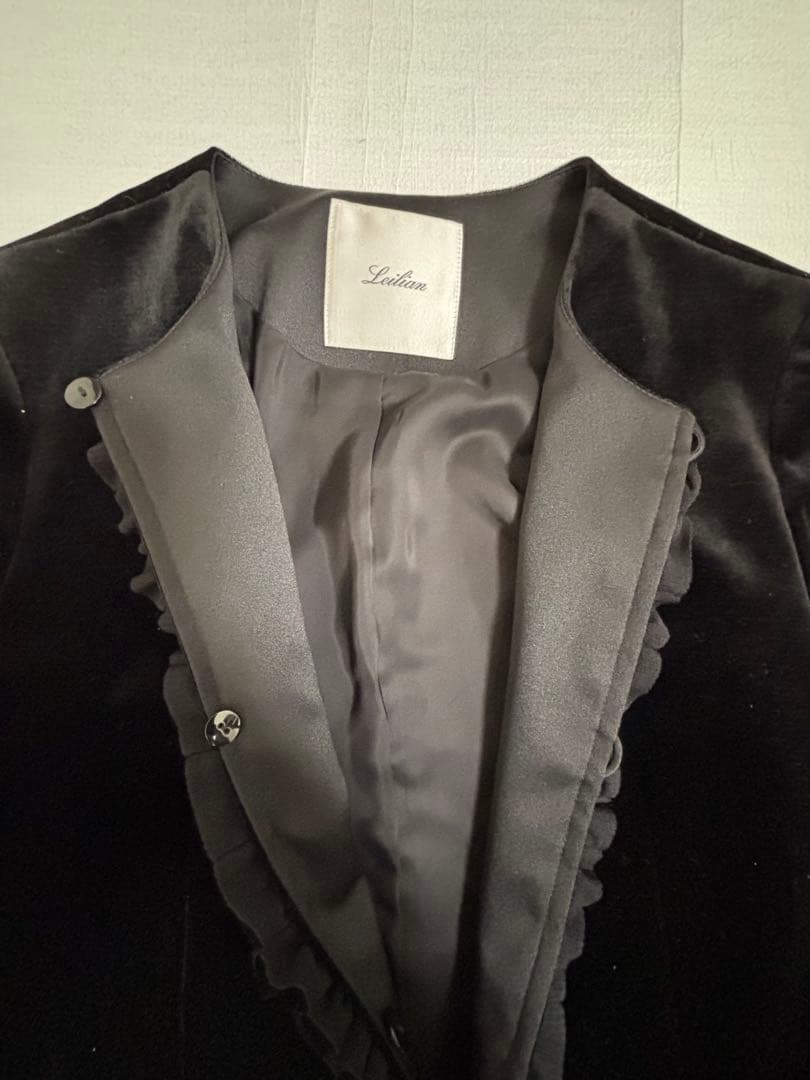 レリアン　ノーカラーベロアジャケット 黒