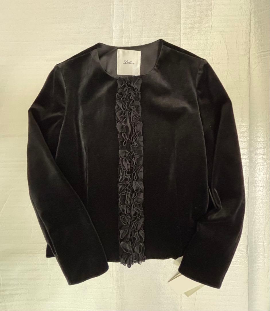 レリアン　ノーカラーベロアジャケット 黒
