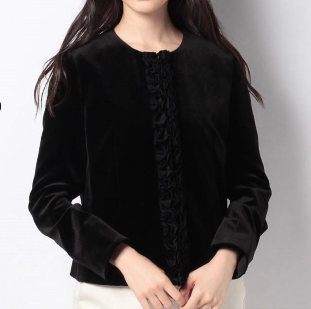 レリアン　ノーカラーベロアジャケット 黒