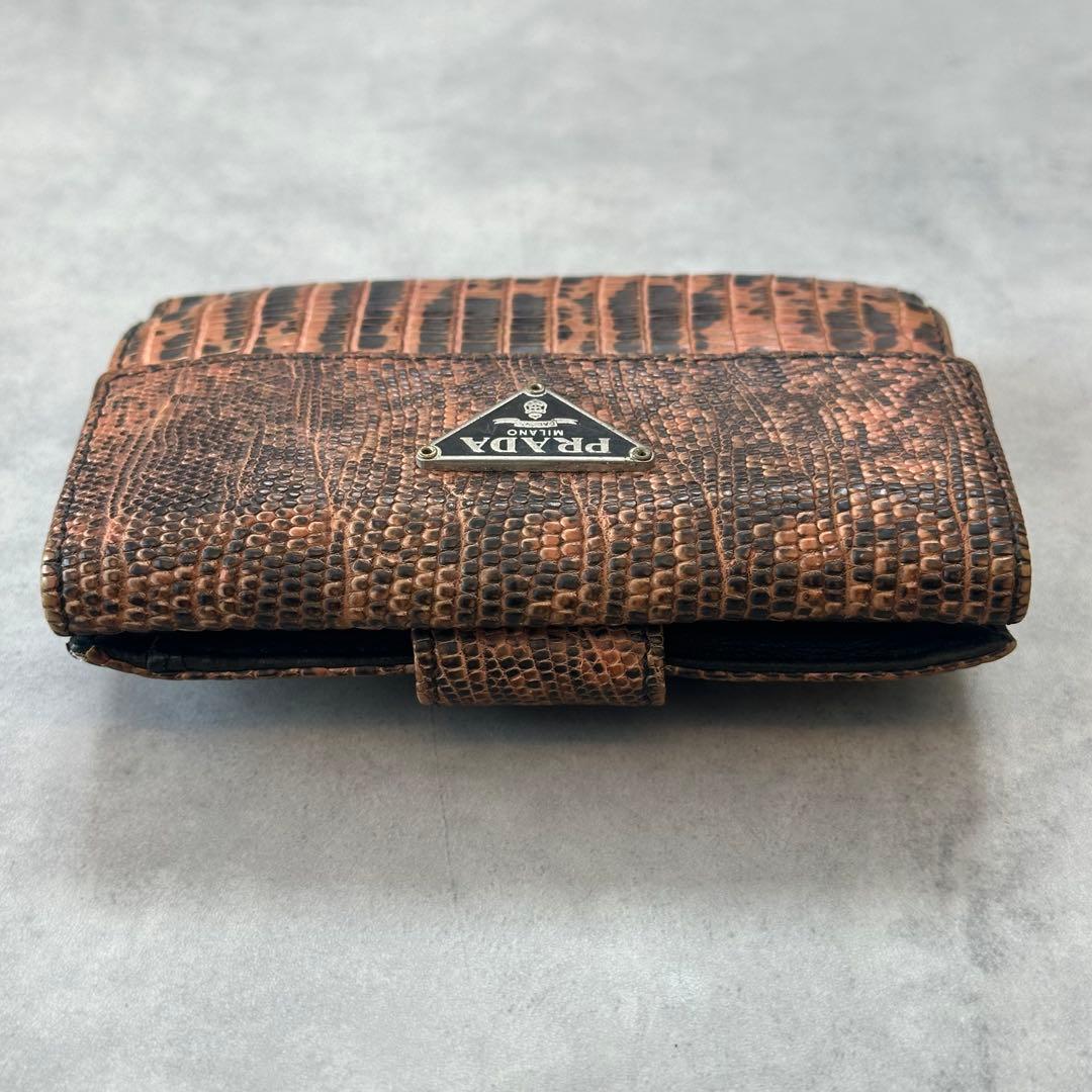 小物 PRADA Triangle Logo Python Bifold Wallet