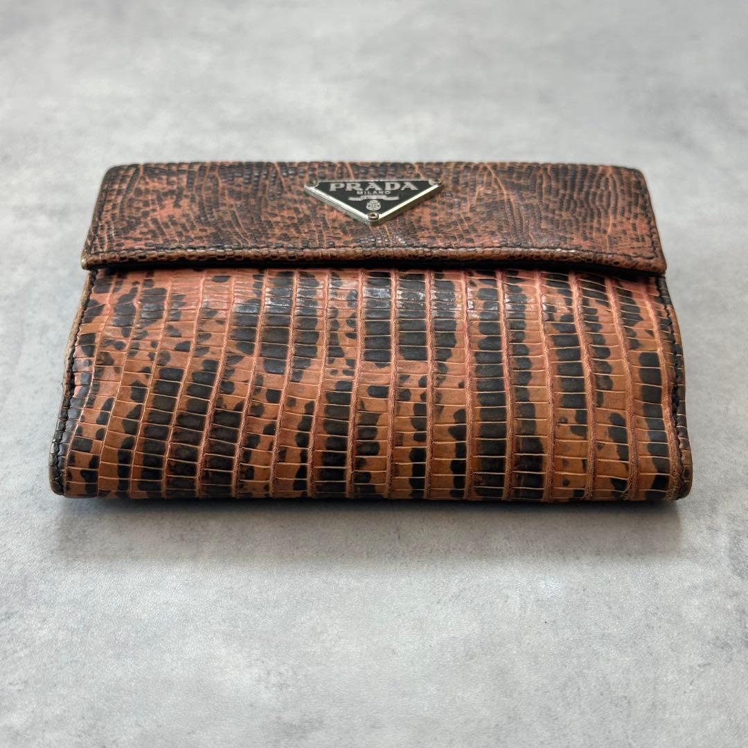 小物 PRADA Triangle Logo Python Bifold Wallet