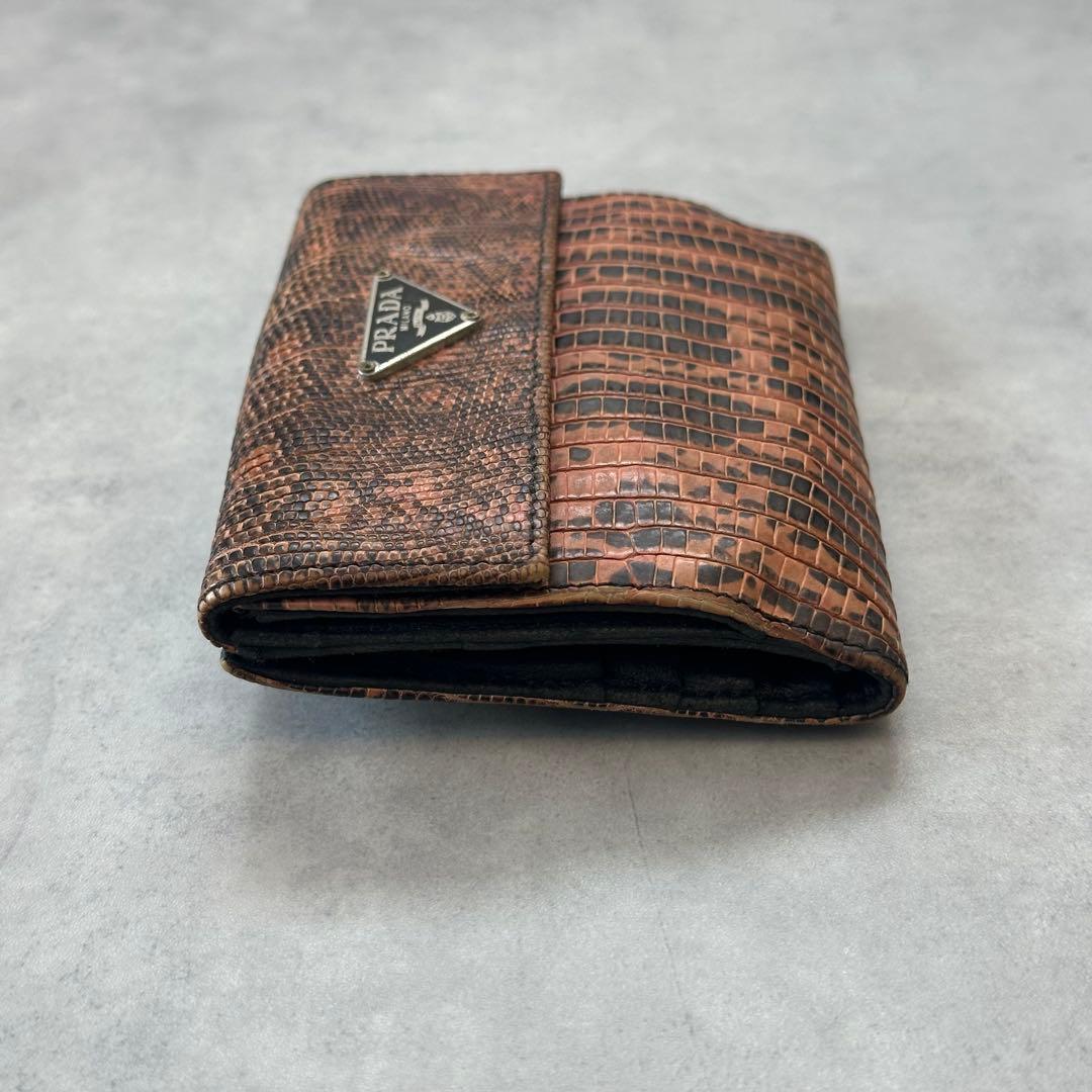 小物 PRADA Triangle Logo Python Bifold Wallet