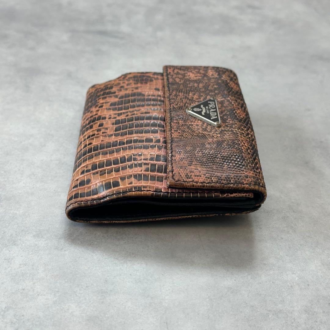 小物 PRADA Triangle Logo Python Bifold Wallet