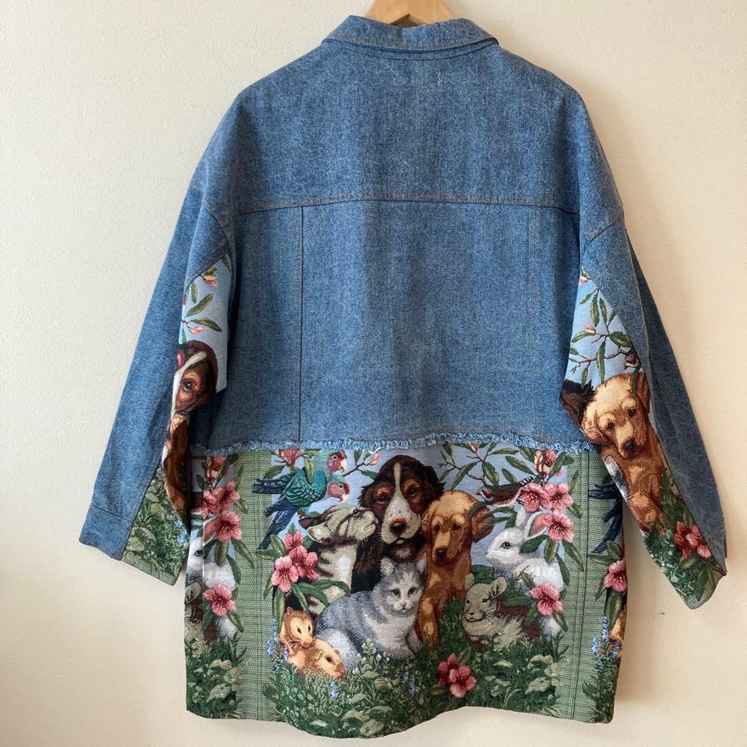 SUMI STYLE ドッキングデニムジャケット ゴブラン織　アニマル　柄