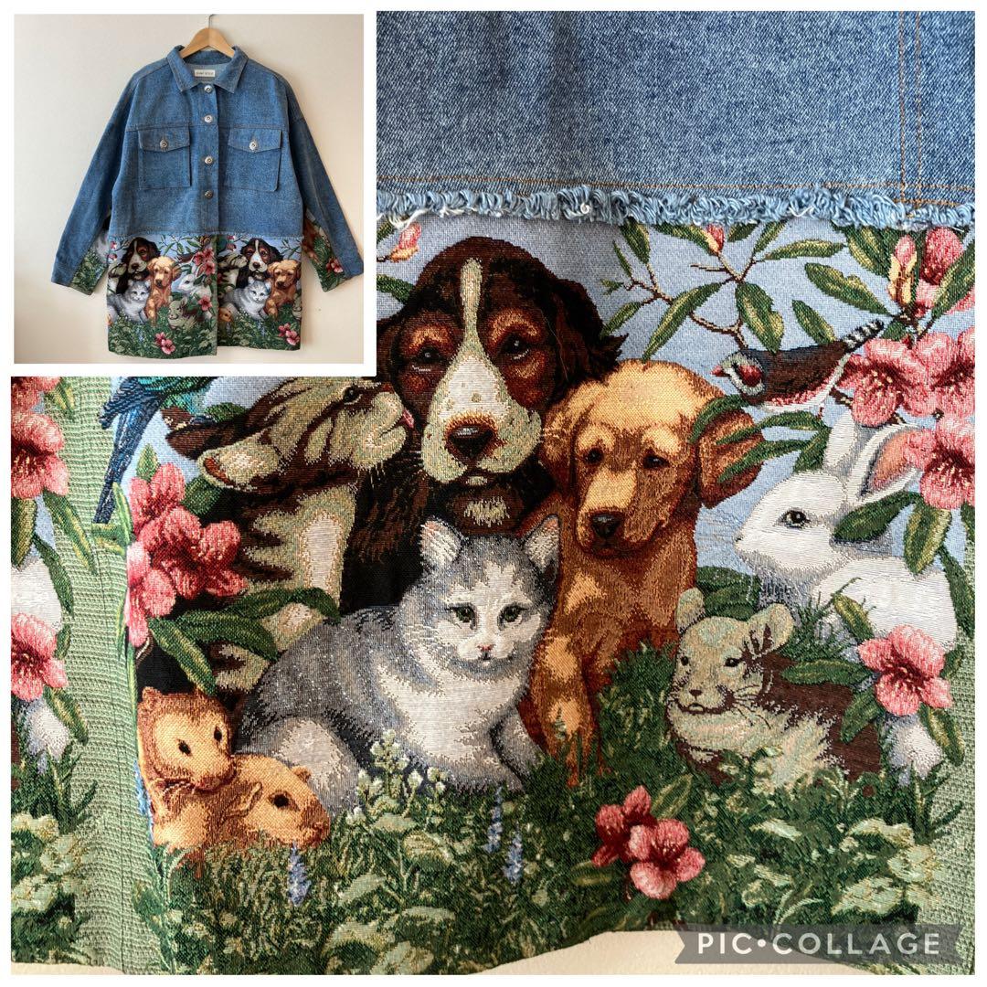 SUMI STYLE ドッキングデニムジャケット ゴブラン織　アニマル　柄