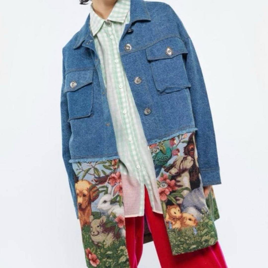 SUMI STYLE ドッキングデニムジャケット ゴブラン織　アニマル　柄