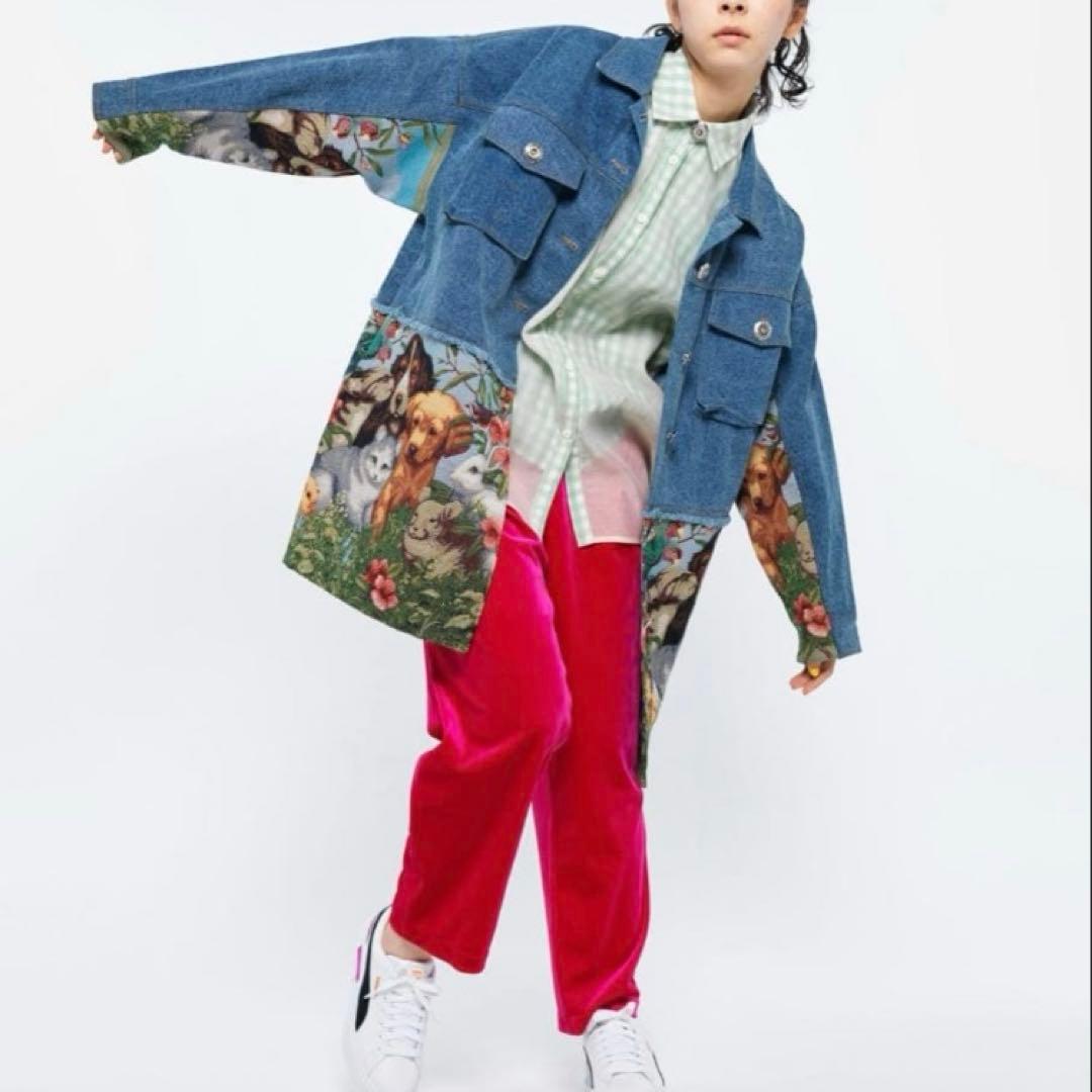 SUMI STYLE ドッキングデニムジャケット ゴブラン織　アニマル　柄