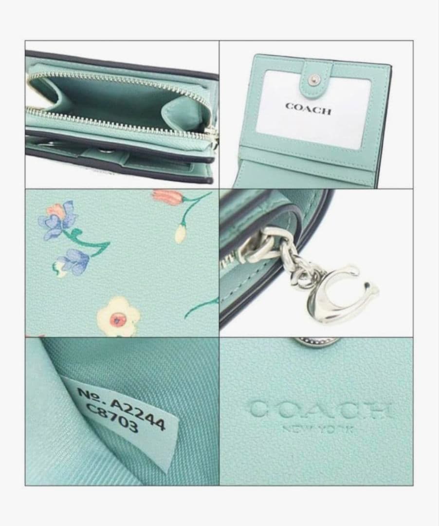 COACH 花柄 二つ折り財布 ミントグリーン 並行輸入品:アウトレット品