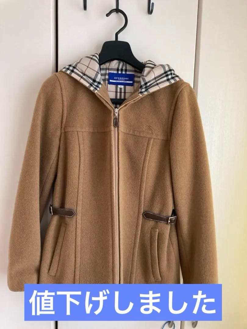 値下げBurbery Blue Label ベージュ チェック柄フードコート38