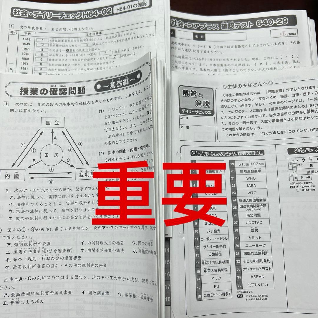 専用あ　サピックス　社会　コアプラス確認テスト　ディリーチェック　未記入確認問題