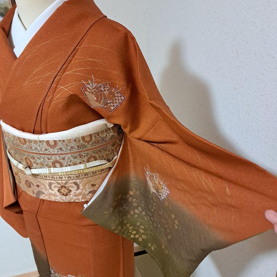 サンヒストリー　訪問着　+正絹長襦袢　スワトウ刺繍　裄64 肩身丈152