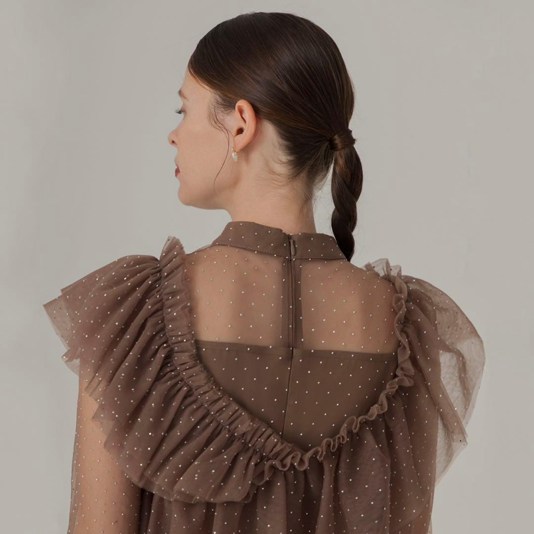 【LEJA】2wayドットストーンギャザーチュールAラインドレス 2点セット