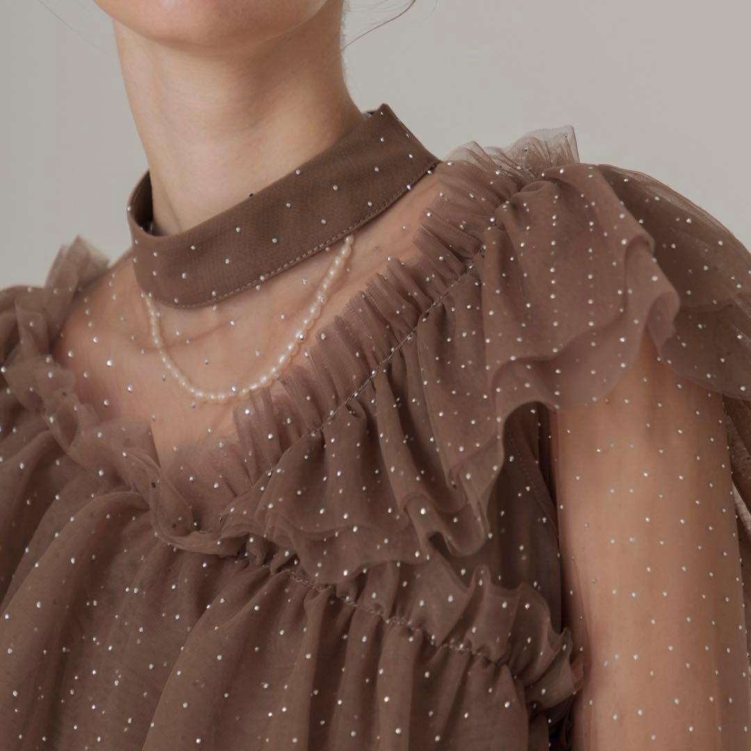 【LEJA】2wayドットストーンギャザーチュールAラインドレス 2点セット