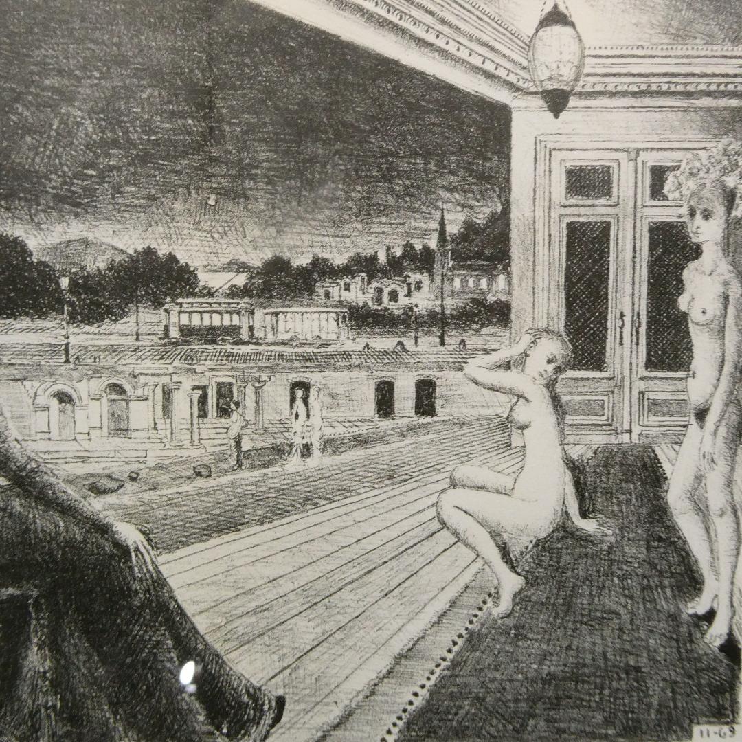 ポール・デルヴォー『街のそばで』リトグラフ　1972年 額装　街の近く　洗濯船