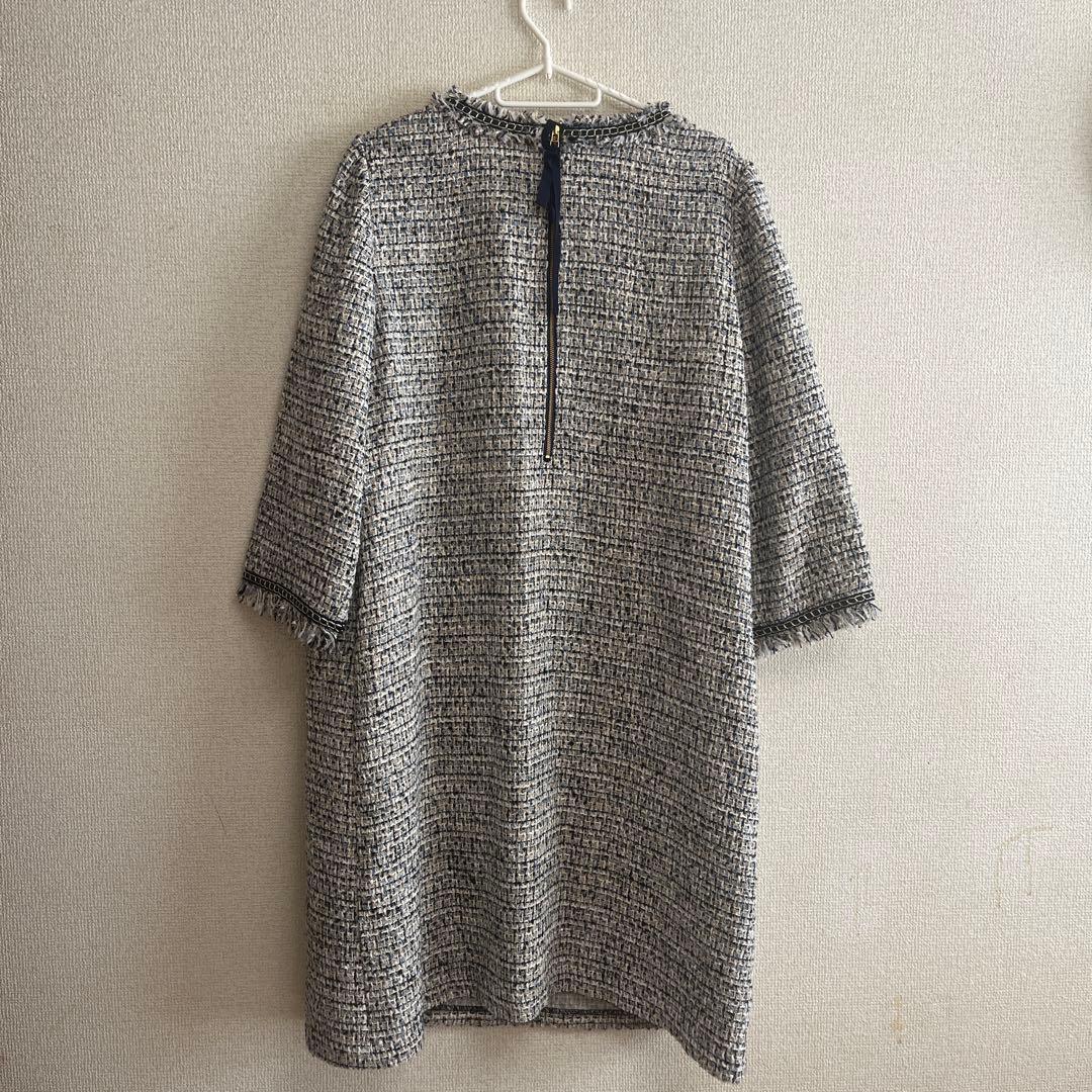 ツイードワンピース七分袖　ローズティアラ　46サイズ