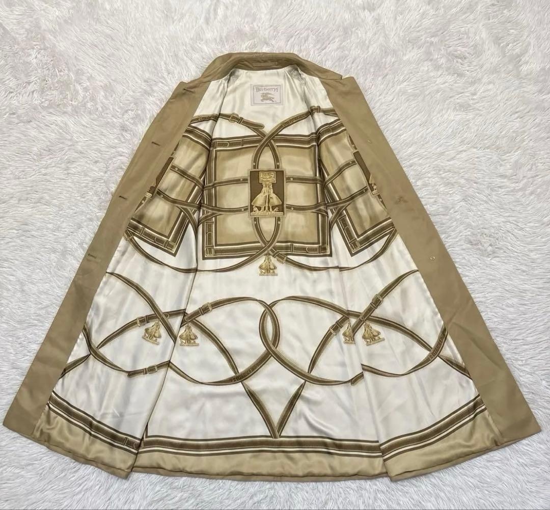 バーバリーズ シルク100% スカーフ柄 ステンカラーコート 紐ベルト付き Ｍ