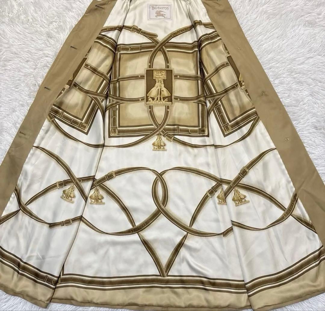 バーバリーズ シルク100% スカーフ柄 ステンカラーコート 紐ベルト付き Ｍ