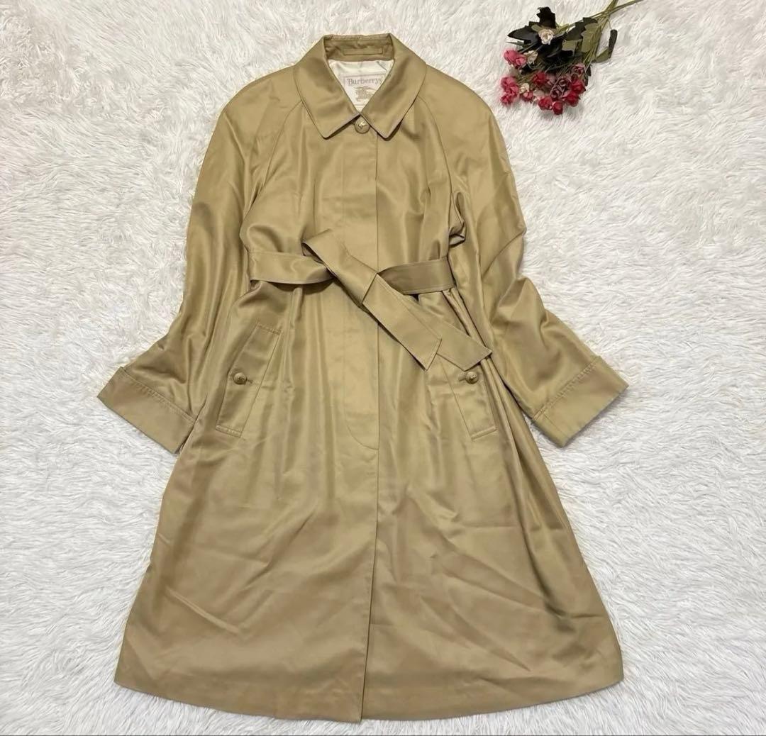 バーバリーズ シルク100% スカーフ柄 ステンカラーコート 紐ベルト付き Ｍ