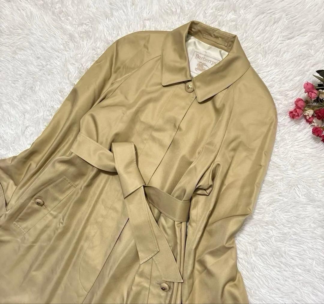 バーバリーズ シルク100% スカーフ柄 ステンカラーコート 紐ベルト付き Ｍ