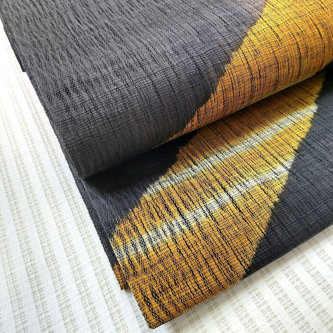 【洒落袋帯】職人技が光る「櫛織り」/大胆デザイン♪ 黒 440cm