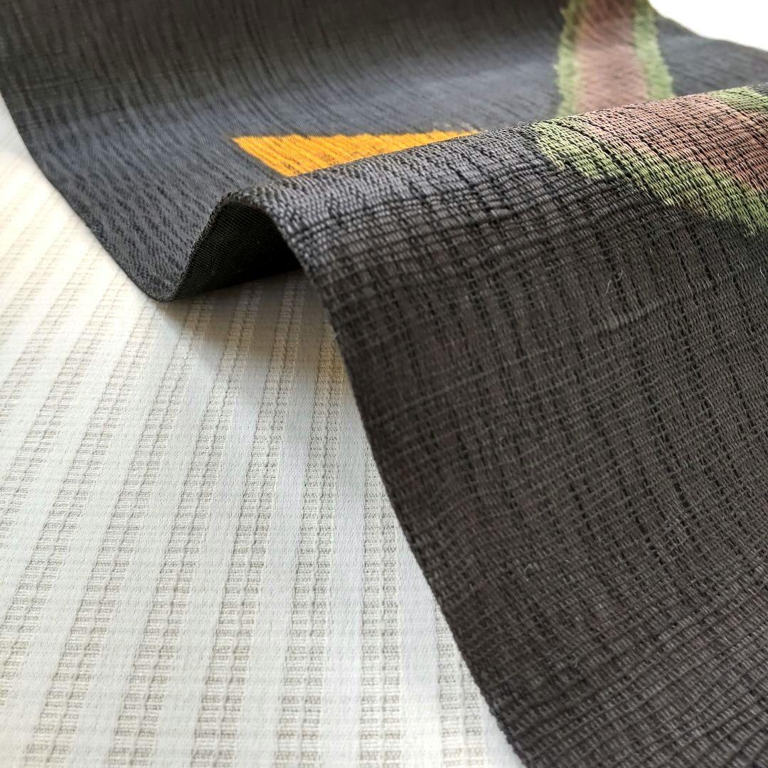 【洒落袋帯】職人技が光る「櫛織り」/大胆デザイン♪ 黒 440cm