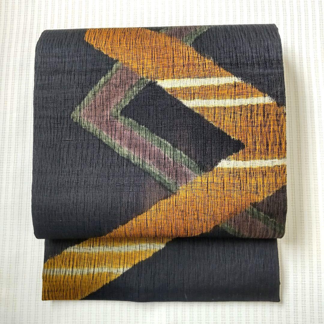 【洒落袋帯】職人技が光る「櫛織り」/大胆デザイン♪ 黒 440cm