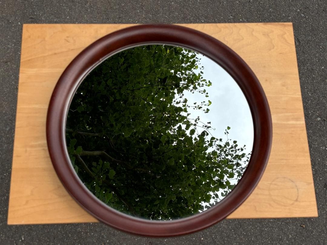 秋田木工 ウォールミラー 壁掛け 鏡 丸型 直径約40ｃｍ 曲木 柳宗理