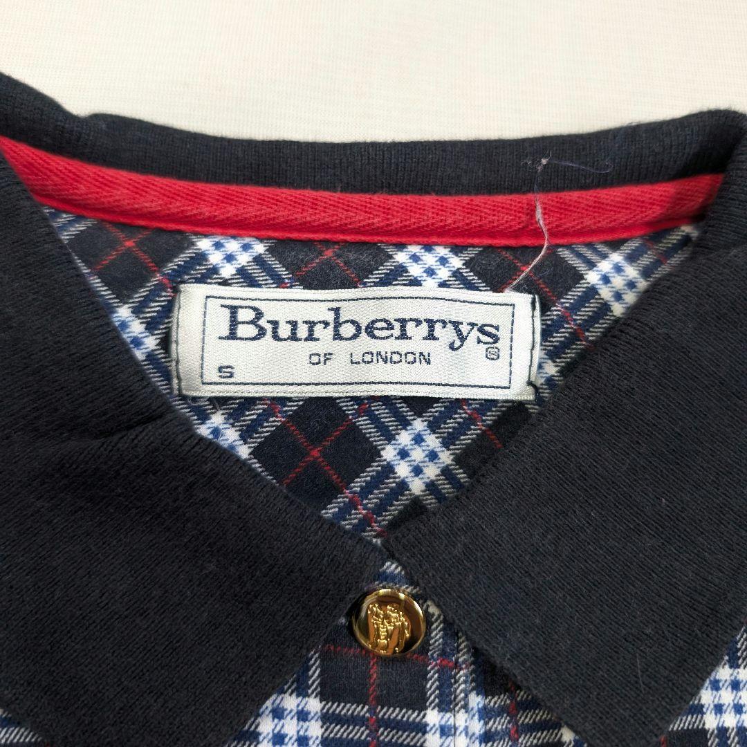 【Burberrys】希少90sロゴ刺繍ノバチェック柄金ボタン半袖ポロシャツ