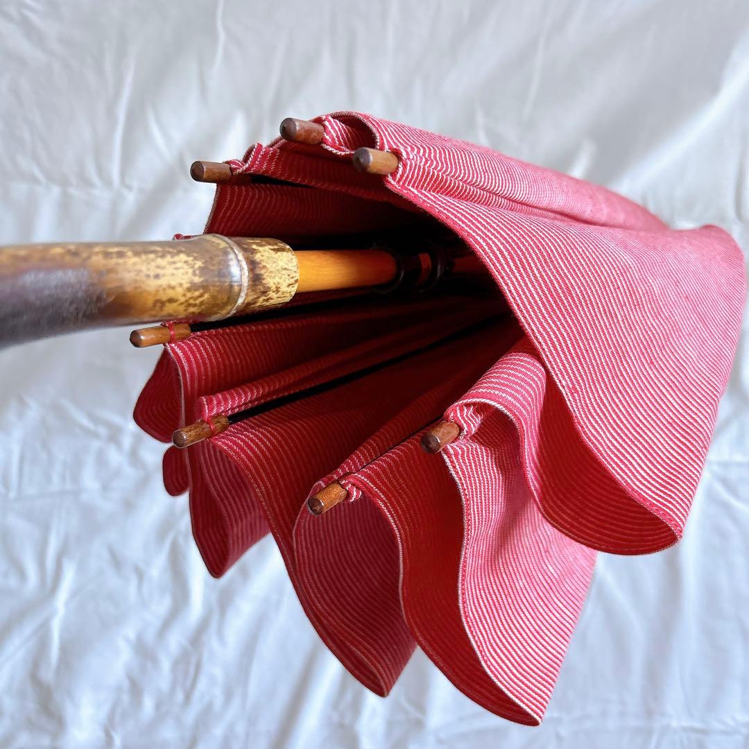 45R 45rpm 日傘 ケース付き ヒッコリー　RED 赤　ストライプ　長傘