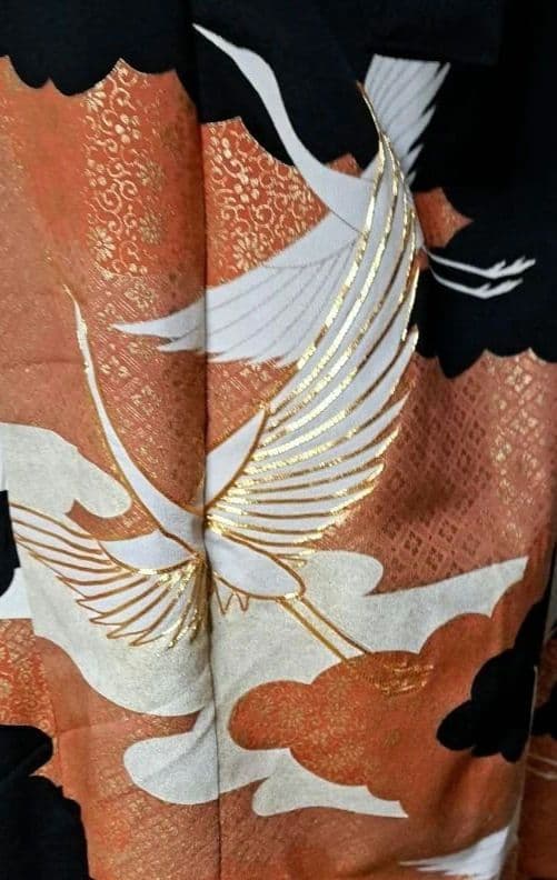 留袖 リメイクボレロ付きロングドレス　鶴と雲模様