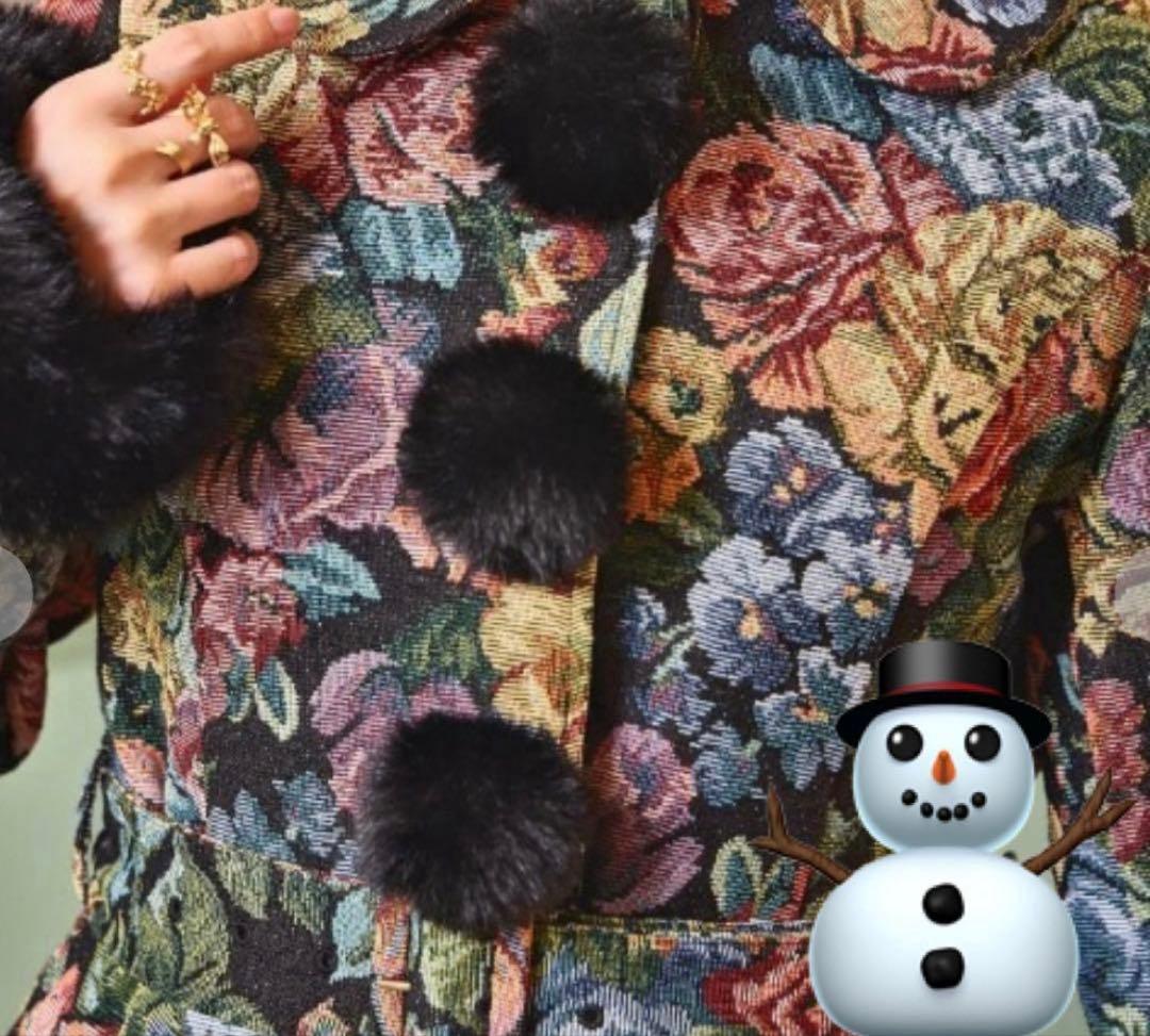 【超希少・3L】新品 くる実 しまむら ロングコート ゴブラン 花柄 BLACK