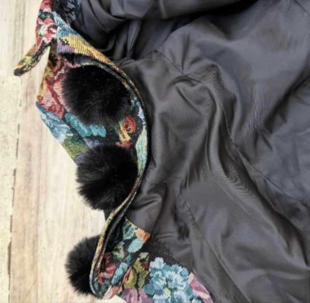 【超希少・3L】新品 くる実 しまむら ロングコート ゴブラン 花柄 BLACK