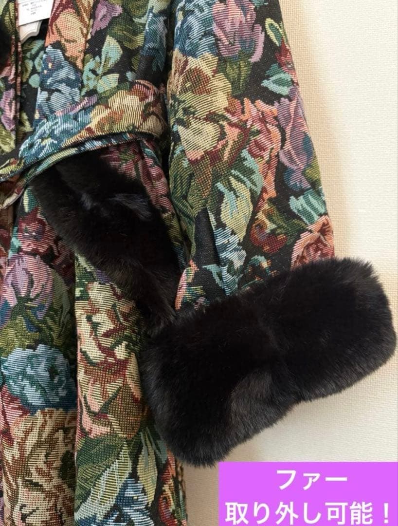 【超希少・3L】新品 くる実 しまむら ロングコート ゴブラン 花柄 BLACK