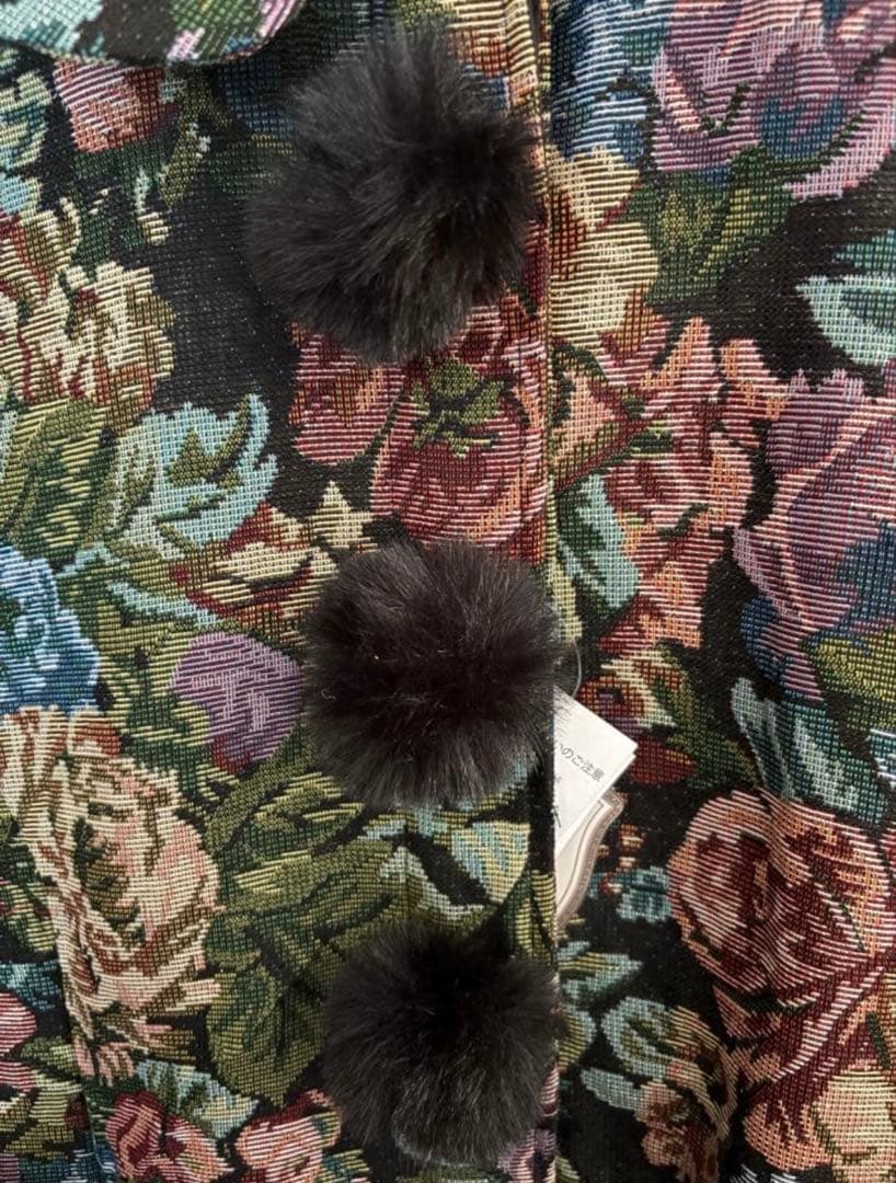 【超希少・3L】新品 くる実 しまむら ロングコート ゴブラン 花柄 BLACK