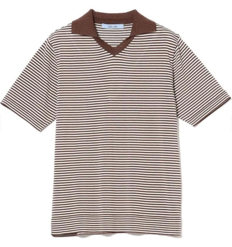 メンズ マイクロボーダー スキッパーポロシャツ