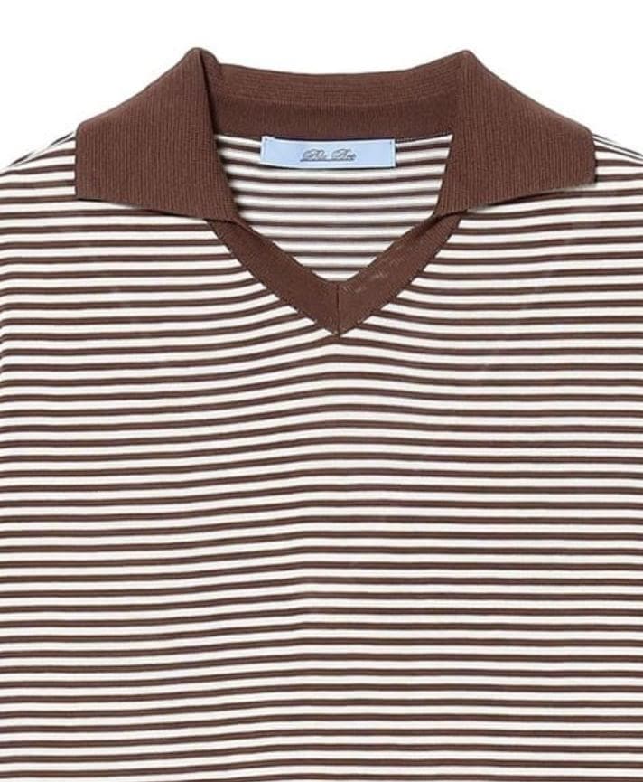 メンズ マイクロボーダー スキッパーポロシャツ