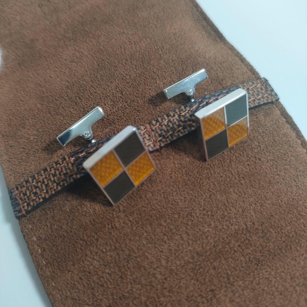 LOUIS VUITTON ダミエ カフリンクス シルバー×ブラウン ケース付き