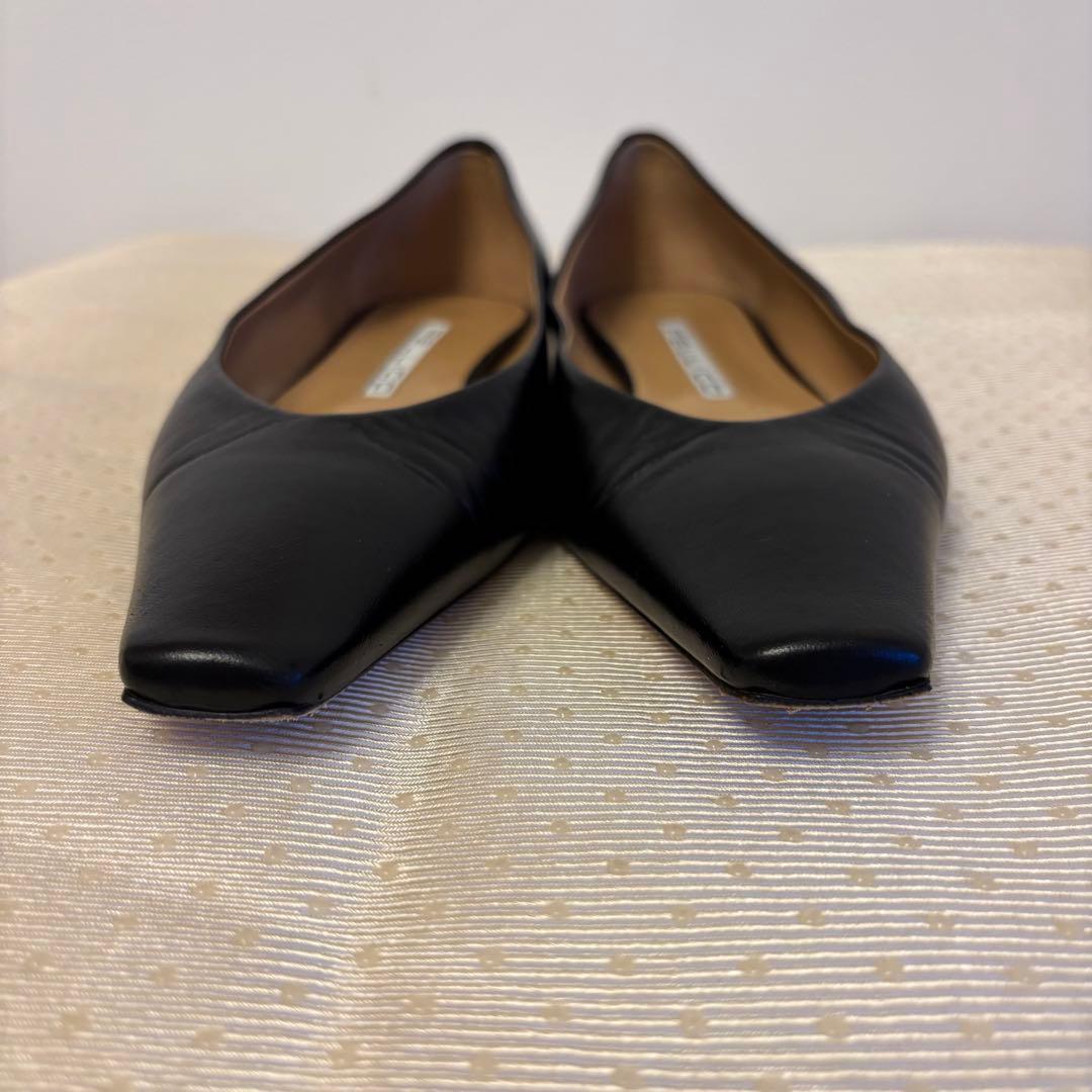 美品☆ペリーコ ダマ フラットパンプス 38 黒 レザー スクエアトゥ 革靴