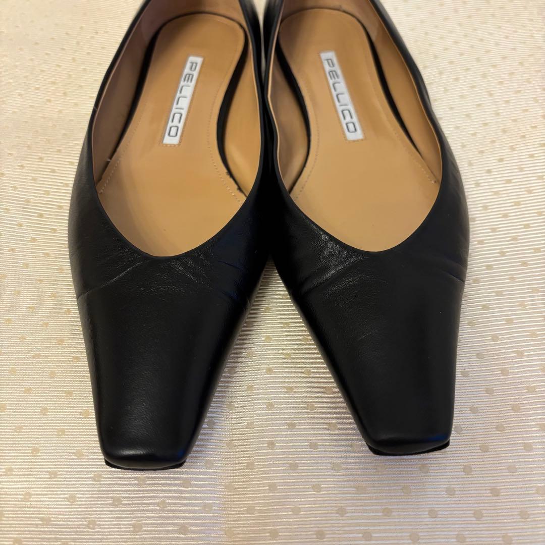 美品☆ペリーコ ダマ フラットパンプス 38 黒 レザー スクエアトゥ 革靴