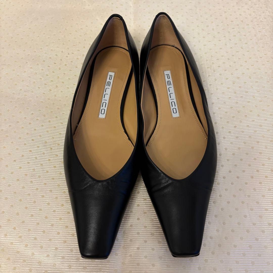 美品☆ペリーコ ダマ フラットパンプス 38 黒 レザー スクエアトゥ 革靴