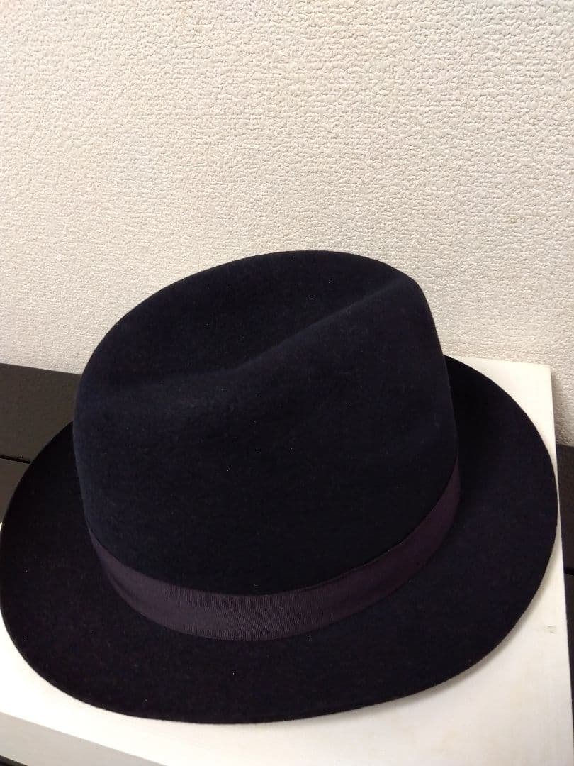 ボルサリーノ 中折れハット ラビットファー　ネイビー　目立った汚れなし